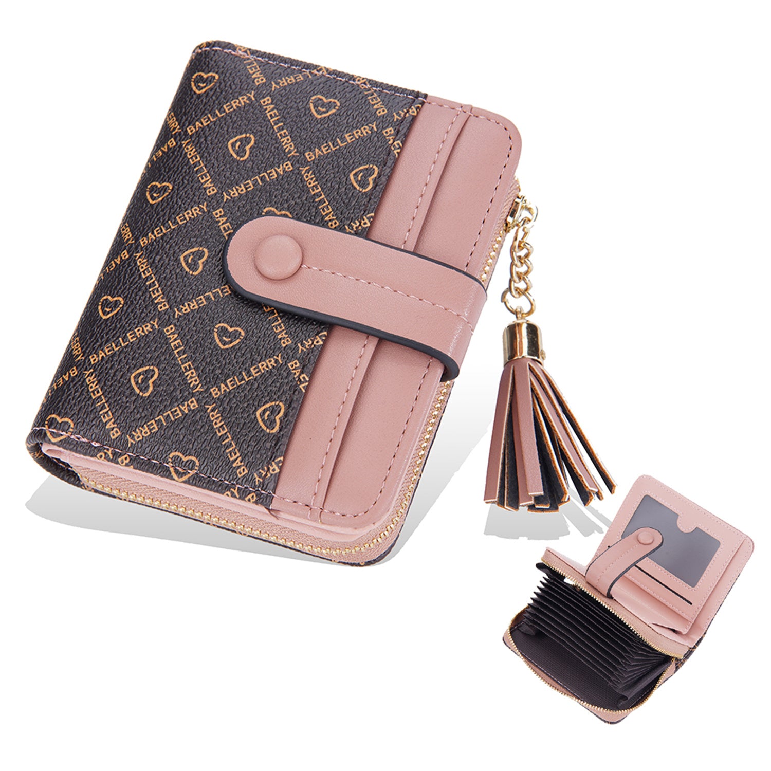 BAELLERRY N1860 Stylish PU Leather Contrast Color Women Short Wallet Zipper Pocket Design Cards Cash Holder Purse