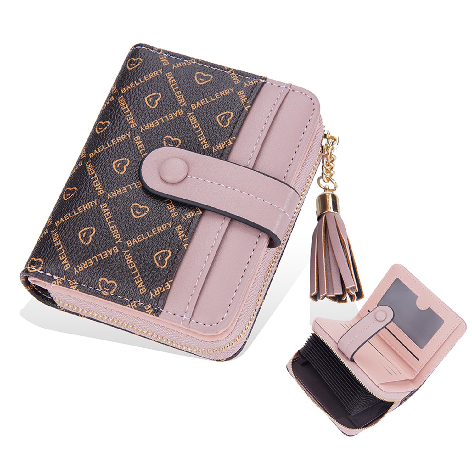 BAELLERRY N1860 Stylish PU Leather Contrast Color Women Short Wallet Zipper Pocket Design Cards Cash Holder Purse