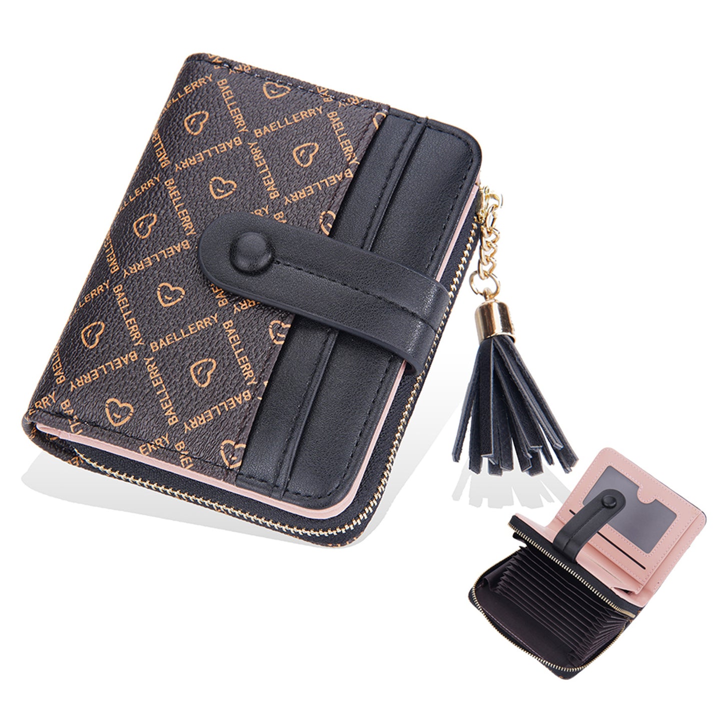 BAELLERRY N1860 Stylish PU Leather Contrast Color Women Short Wallet Zipper Pocket Design Cards Cash Holder Purse