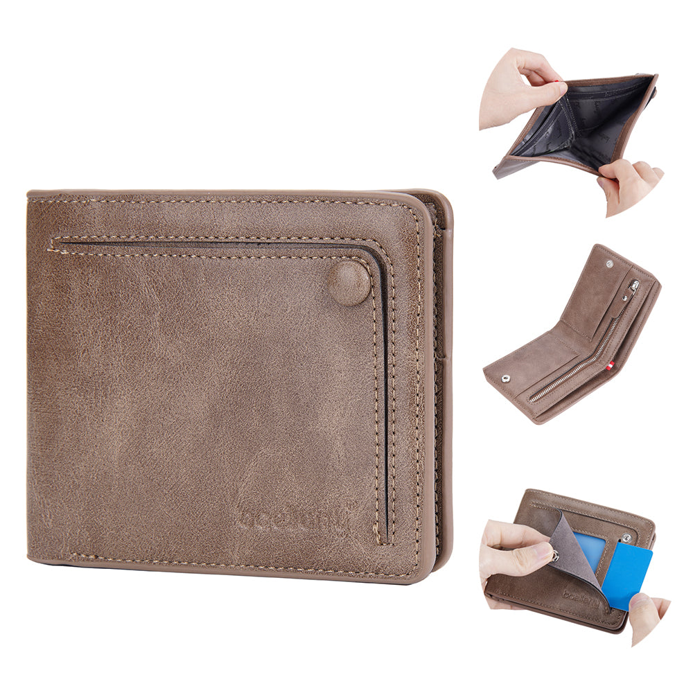 BAELLERRY D3243 PU Leather Bifold Wallet Short Horizontal Wallet Zipper Card Case Holder Card Organizer