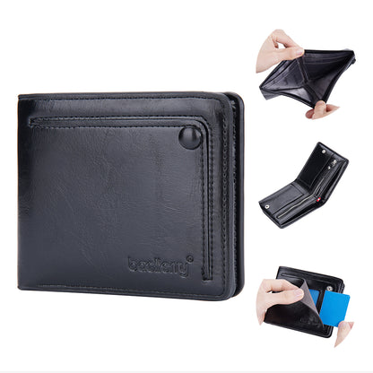 BAELLERRY D3243 PU Leather Bifold Wallet Short Horizontal Wallet Zipper Card Case Holder Card Organizer