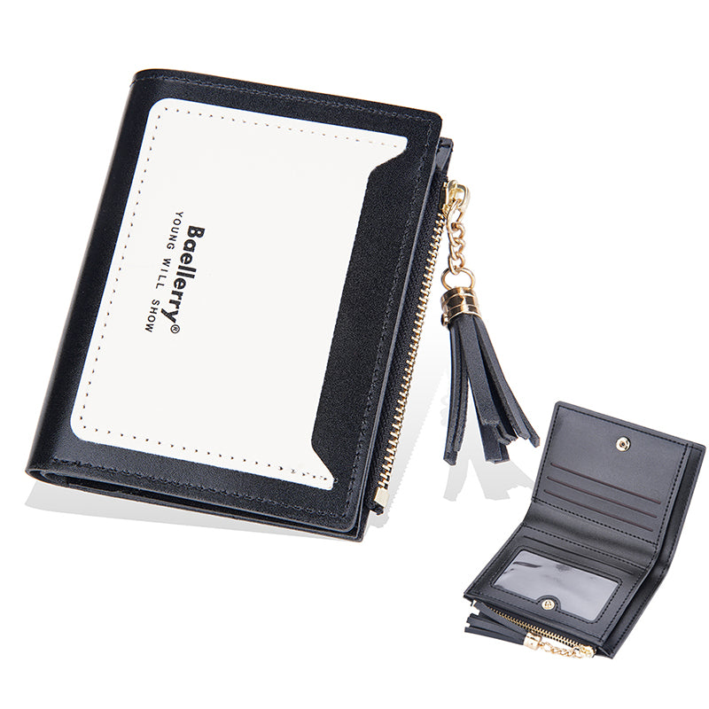 BAELLERRY N2380 Women Compact Bifold Short Wallet PU Leather Zipper Coin Purse ID Card Holder