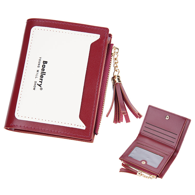 BAELLERRY N2380 Women Compact Bifold Short Wallet PU Leather Zipper Coin Purse ID Card Holder