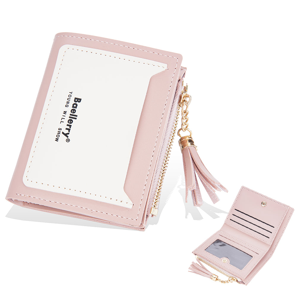 BAELLERRY N2380 Women Compact Bifold Short Wallet PU Leather Zipper Coin Purse ID Card Holder