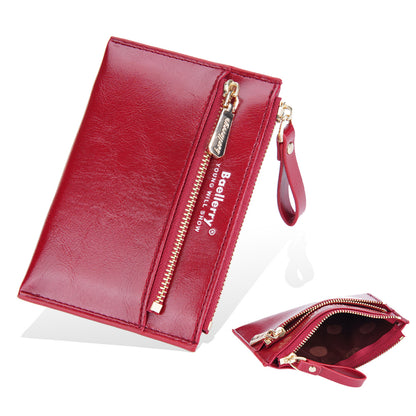 BAELLERRY N3237 PU Leather Zipper Card Case Slim Wallet Coin Purse Handbag Cash Holder Case with Strap