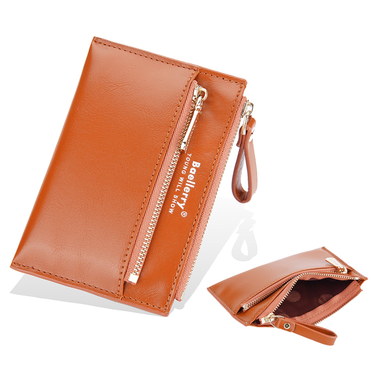 BAELLERRY N3237 PU Leather Zipper Card Case Slim Wallet Coin Purse Handbag Cash Holder Case with Strap