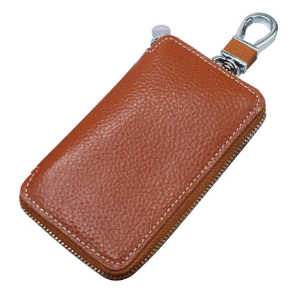 K49 Litchi Texture Cowhide Leather Key Case Zipper Pouch Keychain Holder Bag with Inner Card Slot