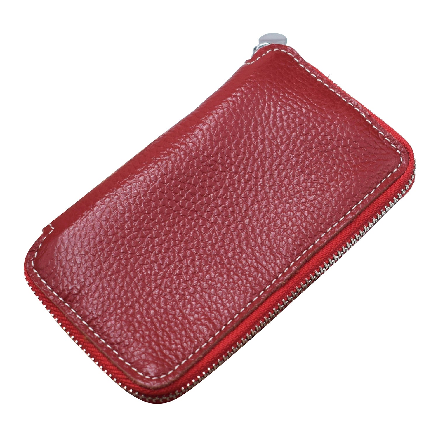 K49 Litchi Texture Cowhide Leather Key Case Zipper Pouch Keychain Holder Bag with Inner Card Slot