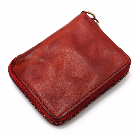 SG118 Men's Zippered Wallet Retro Genuine Leather Billfold Card Holder Bag Coin Change Storage Pouch