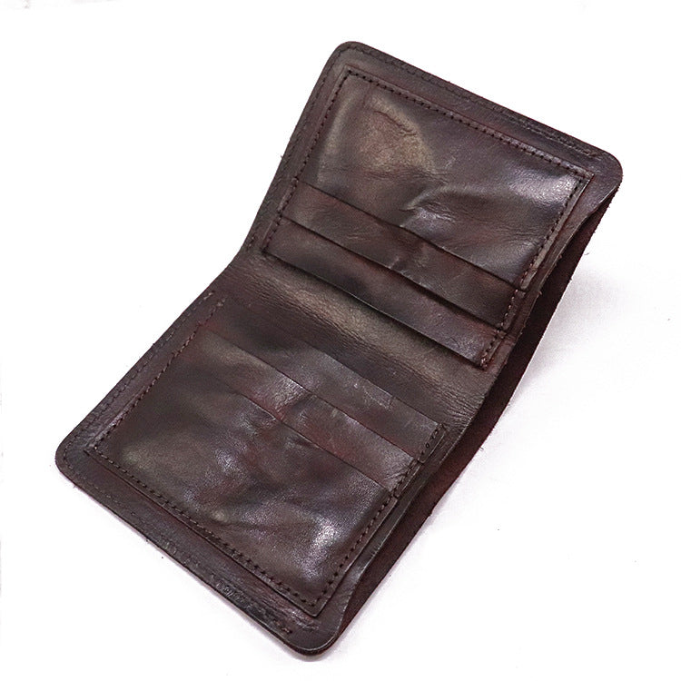 SG724 Top Layer Cowhide Leather Vintage Bi-fold Short Wallet Men Cash Cards Storage Bag