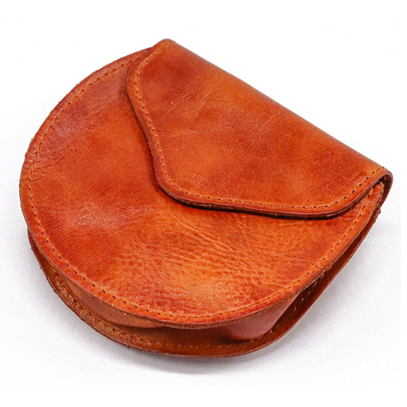 SG715 Retro Wrinkled Top Layer Cowhide Leather Coin Purse Snap Button Design Coins Key Holder Bag