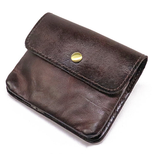 SG718 Mini Coin Purse with Zipper Pocket Retro Wrinkled Top Layer Cowhide Leather Cash Card Holder Bag