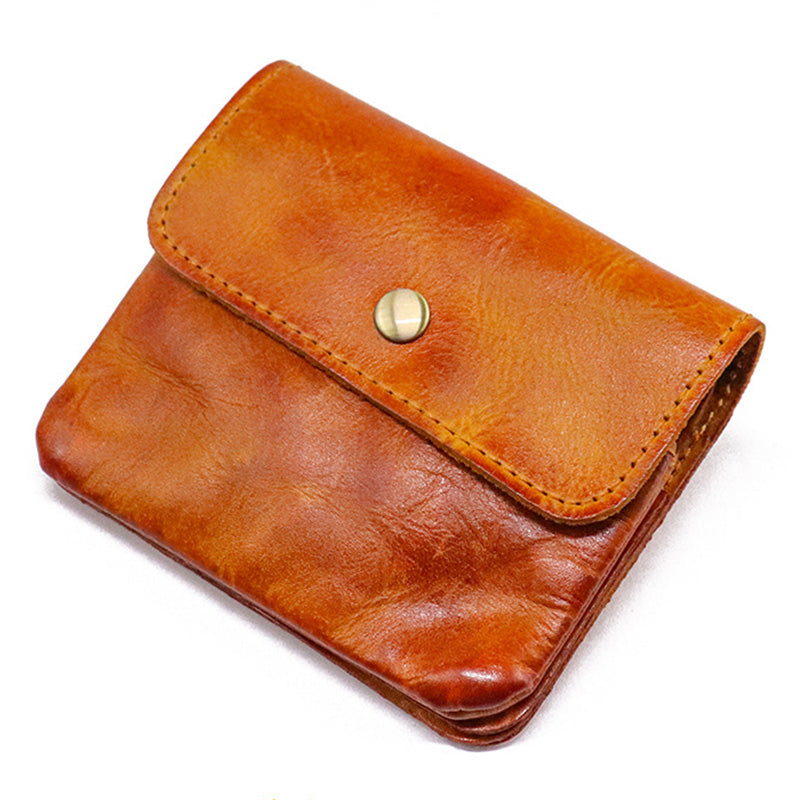 SG718 Mini Coin Purse with Zipper Pocket Retro Wrinkled Top Layer Cowhide Leather Cash Card Holder Bag