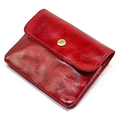 SG718 Mini Coin Purse with Zipper Pocket Retro Wrinkled Top Layer Cowhide Leather Cash Card Holder Bag