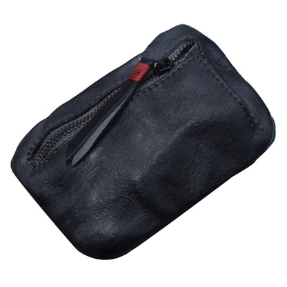 SG121 Ultra Slim Zipper Coin Purse Mini Wallet Retro Wrinkled Top Layer Cowhide Leather Card Key Holder Bag