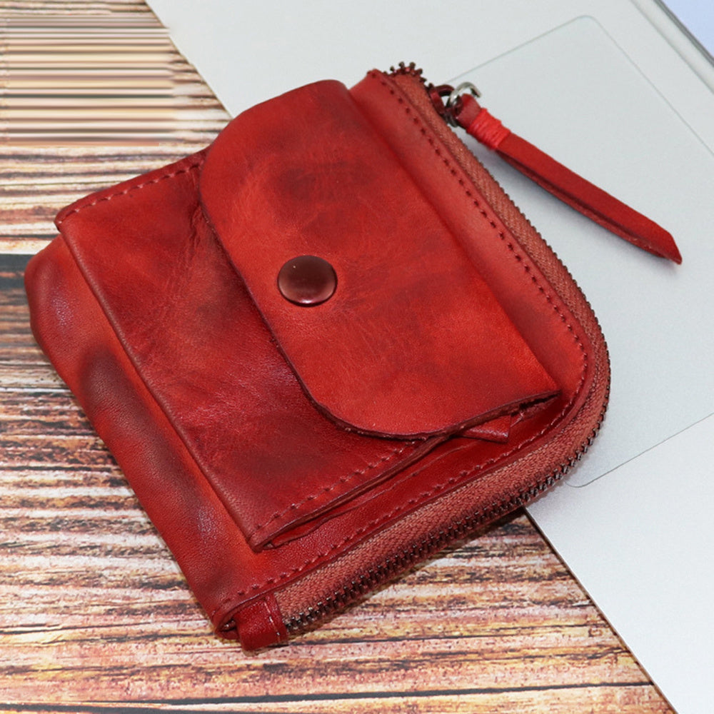 SG132 Small Coin Purse Top Layer Cowhide Leather Vintage Style Mini Coin Bag Card Holder Wallet