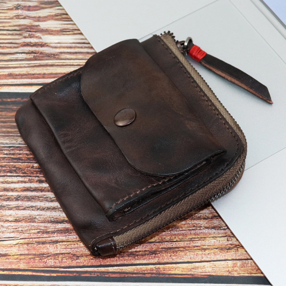 SG132 Small Coin Purse Top Layer Cowhide Leather Vintage Style Mini Coin Bag Card Holder Wallet