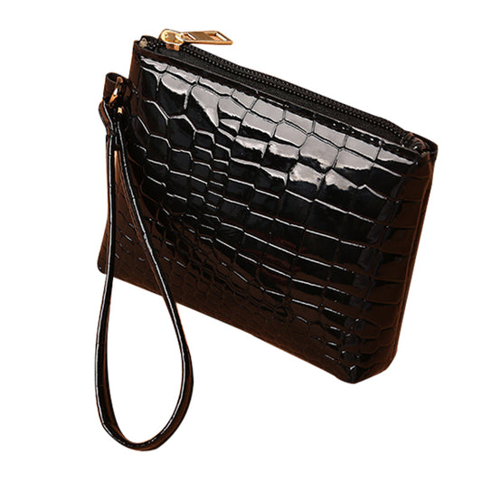 YF-002 Crocodile Texture Mini Wallet Clutch Bag PU Leather Coin Purse Zipper Pocket Cash Change Pouch with Hand Strap