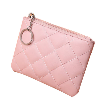 016 Rhombic Grid Stylish Mini Wallet PU Leather Zipper Cards Cash Holder Women Coin Purse Pouch