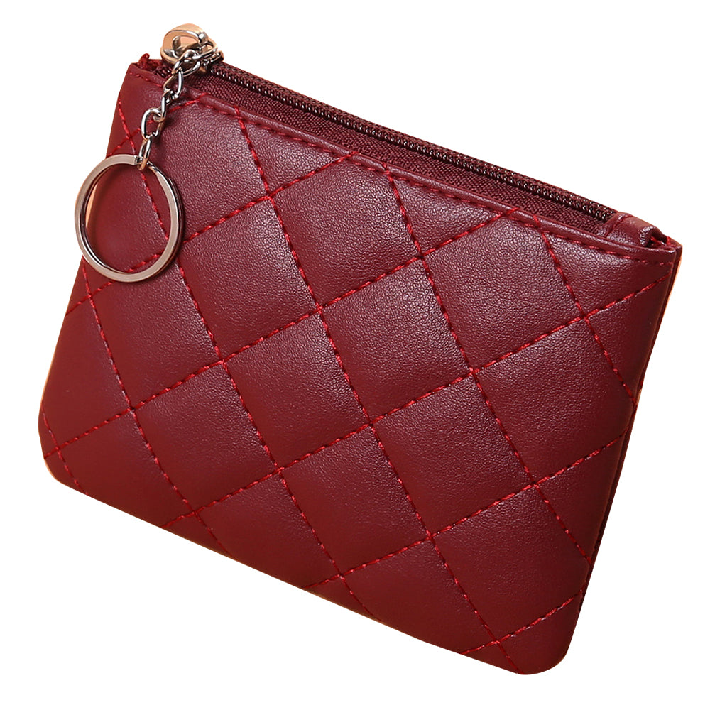 016 Rhombic Grid Stylish Mini Wallet PU Leather Zipper Cards Cash Holder Women Coin Purse Pouch