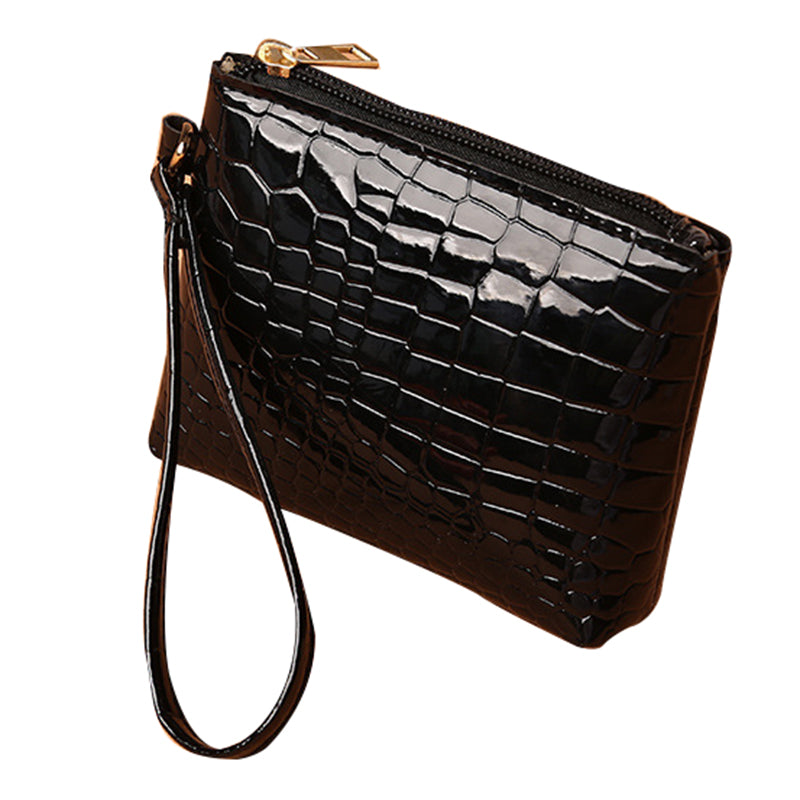 YF-166 Bright Surface Crocodile Texture PU Leather Coin Purse Small Zippered Change Pouch Women Wallet with Hand Strap