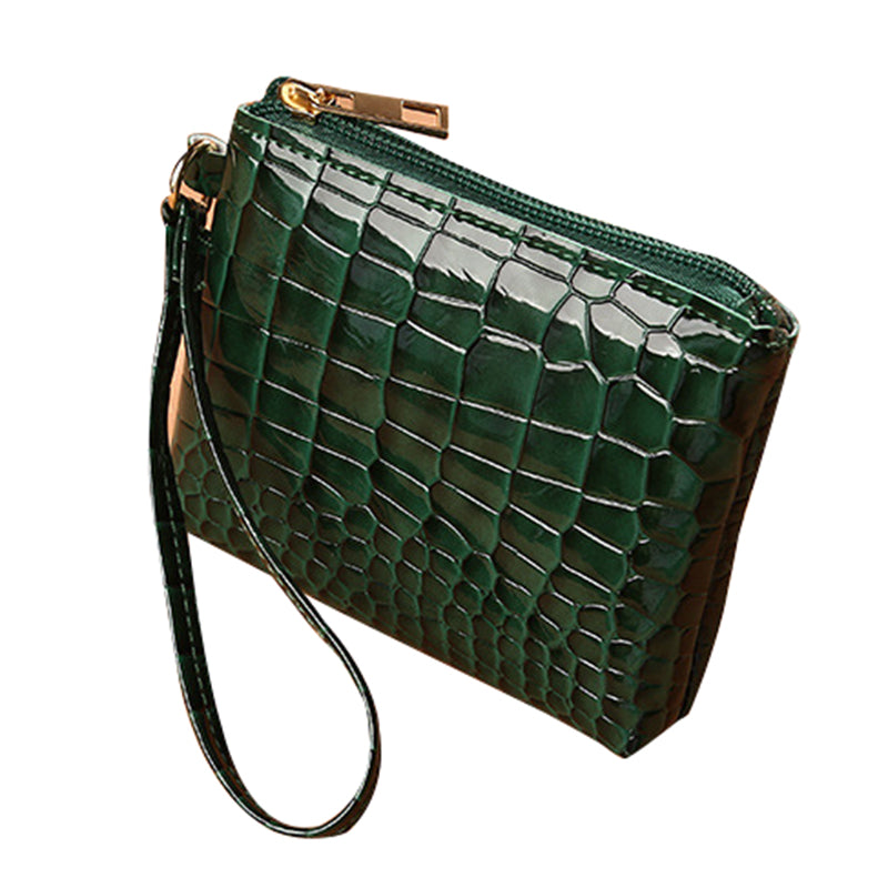 YF-166 Bright Surface Crocodile Texture PU Leather Coin Purse Small Zippered Change Pouch Women Wallet with Hand Strap