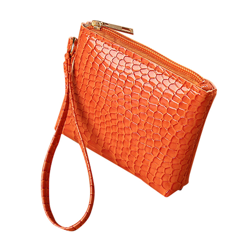 YF-166 Bright Surface Crocodile Texture PU Leather Coin Purse Small Zippered Change Pouch Women Wallet with Hand Strap