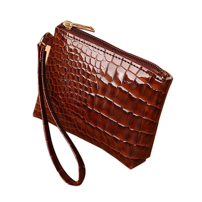 YF-166 Bright Surface Crocodile Texture PU Leather Coin Purse Small Zippered Change Pouch Women Wallet with Hand Strap