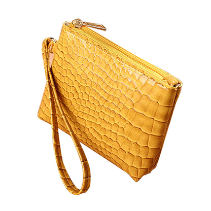 YF-166 Bright Surface Crocodile Texture PU Leather Coin Purse Small Zippered Change Pouch Women Wallet with Hand Strap