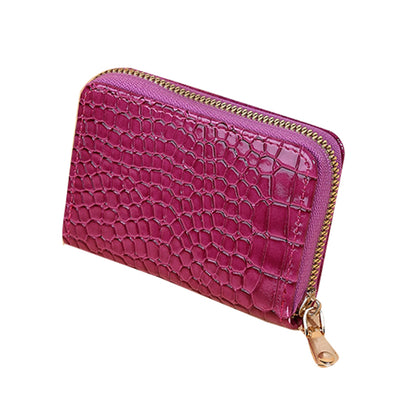 522 Crocodile Texture PU Leather Organ Card Holder Bag Women Short Wallet Zipper Coin Purse