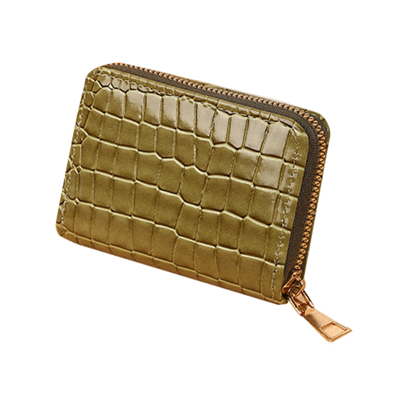 522 Crocodile Texture PU Leather Organ Card Holder Bag Women Short Wallet Zipper Coin Purse