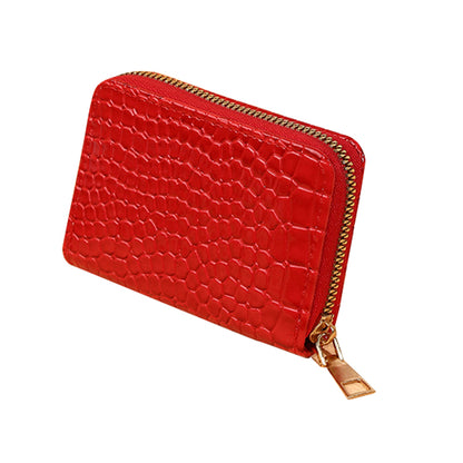 522 Crocodile Texture PU Leather Organ Card Holder Bag Women Short Wallet Zipper Coin Purse