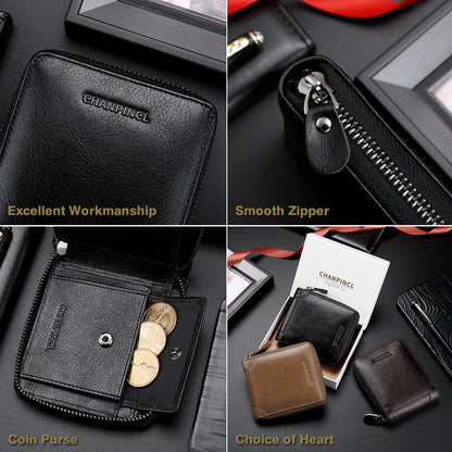 CHANPINCL CLQ375C Genuine Leather Wallet RFID Blocking Card Storage Pouch Cash Money Zipper Carrying Bag