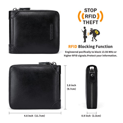 CHANPINCL CLQ375C Genuine Leather Wallet RFID Blocking Card Storage Pouch Cash Money Zipper Carrying Bag