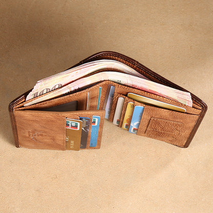 MANBANG 00877 Genuine Leather Tri-fold Wallet Classic Style RFID Blocking Card Pouch Billfold Coin Cash Money Purse