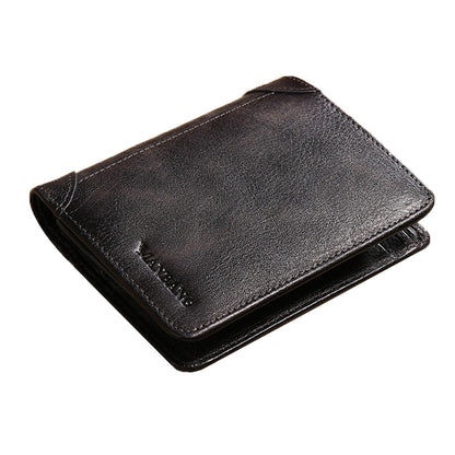 MANBANG 00877 Genuine Leather Tri-fold Wallet Classic Style RFID Blocking Card Pouch Billfold Coin Cash Money Purse