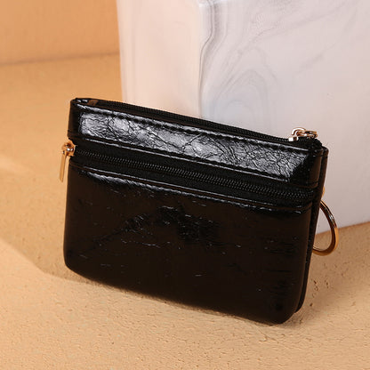 54 Lacquered Butterfly Pattern Mini Wallet PU Leather Zipper Coin Purse with Key Ring