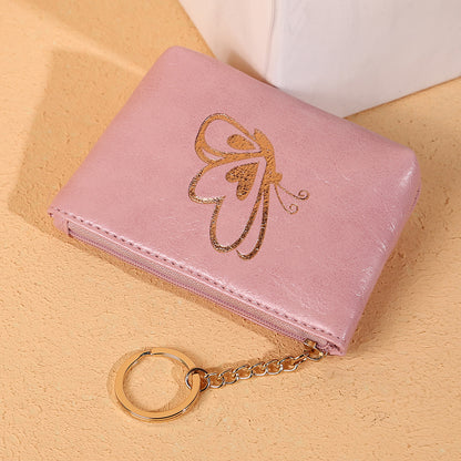 54 Lacquered Butterfly Pattern Mini Wallet PU Leather Zipper Coin Purse with Key Ring