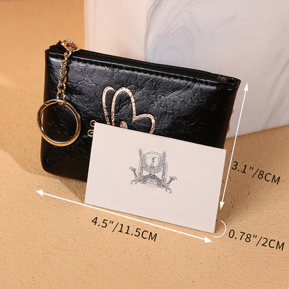 54 Lacquered Butterfly Pattern Mini Wallet PU Leather Zipper Coin Purse with Key Ring