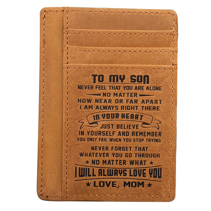 AP156 To My Son / Daughter Minimalist Wallet Gift from Dad / Mom RFID Blocking Cowhide Leather Front Pocket Card Bag