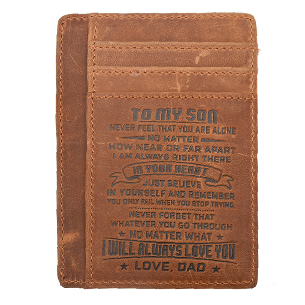 AP156 To My Son / Daughter Minimalist Wallet Gift from Dad / Mom RFID Blocking Cowhide Leather Front Pocket Card Bag