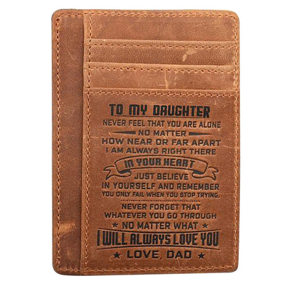 AP156 To My Son / Daughter Minimalist Wallet Gift from Dad / Mom RFID Blocking Cowhide Leather Front Pocket Card Bag