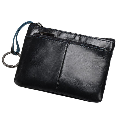 AP127 Mini Wallet Genuine Cowhide Leather Coin Purse Zipper Small Pouch Change Card Key Storage Bag