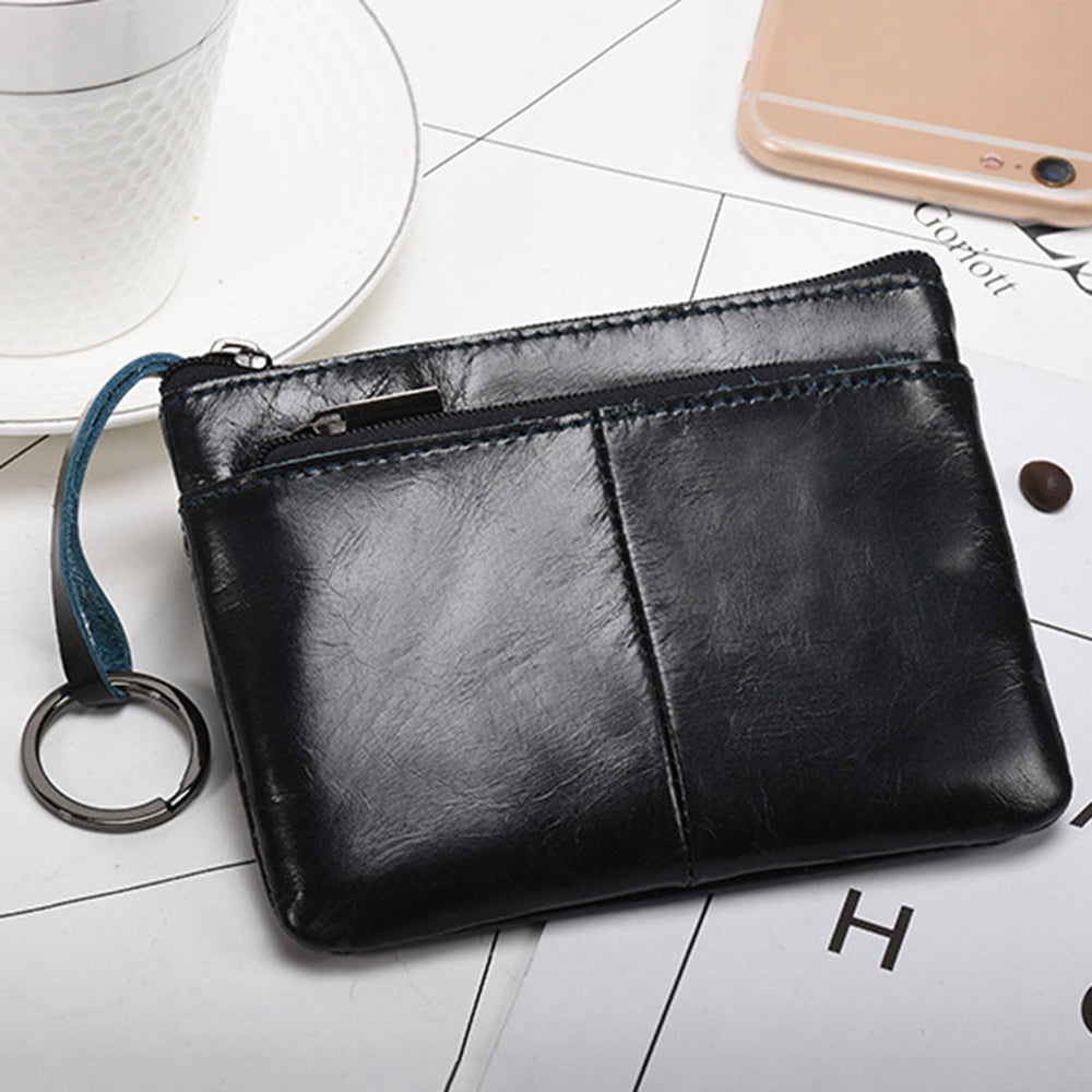 AP127 Mini Wallet Genuine Cowhide Leather Coin Purse Zipper Small Pouch Change Card Key Storage Bag