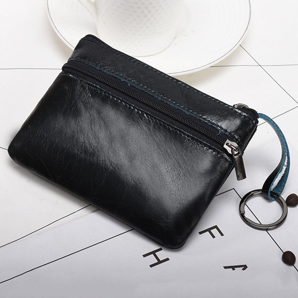 AP127 Mini Wallet Genuine Cowhide Leather Coin Purse Zipper Small Pouch Change Card Key Storage Bag