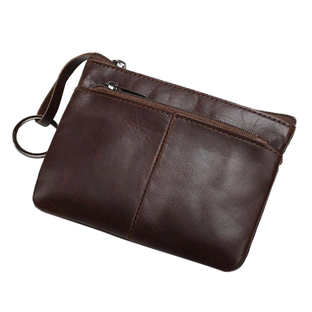 AP127 Mini Wallet Genuine Cowhide Leather Coin Purse Zipper Small Pouch Change Card Key Storage Bag