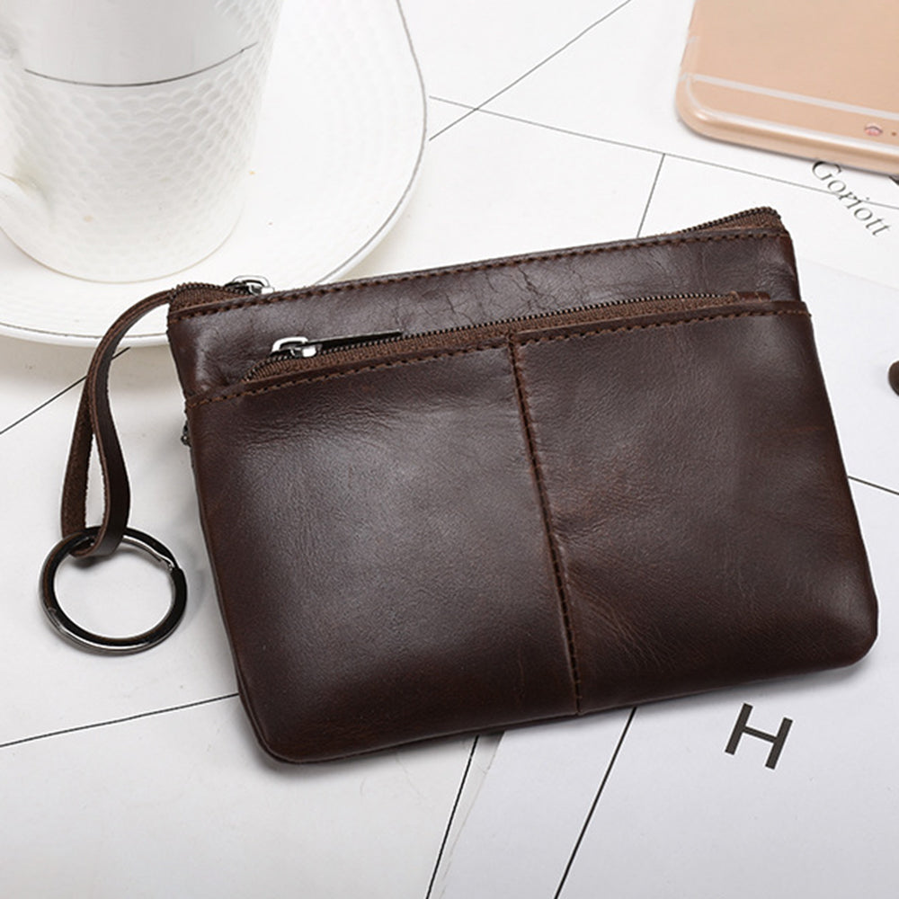 AP127 Mini Wallet Genuine Cowhide Leather Coin Purse Zipper Small Pouch Change Card Key Storage Bag