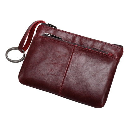 AP127 Mini Wallet Genuine Cowhide Leather Coin Purse Zipper Small Pouch Change Card Key Storage Bag