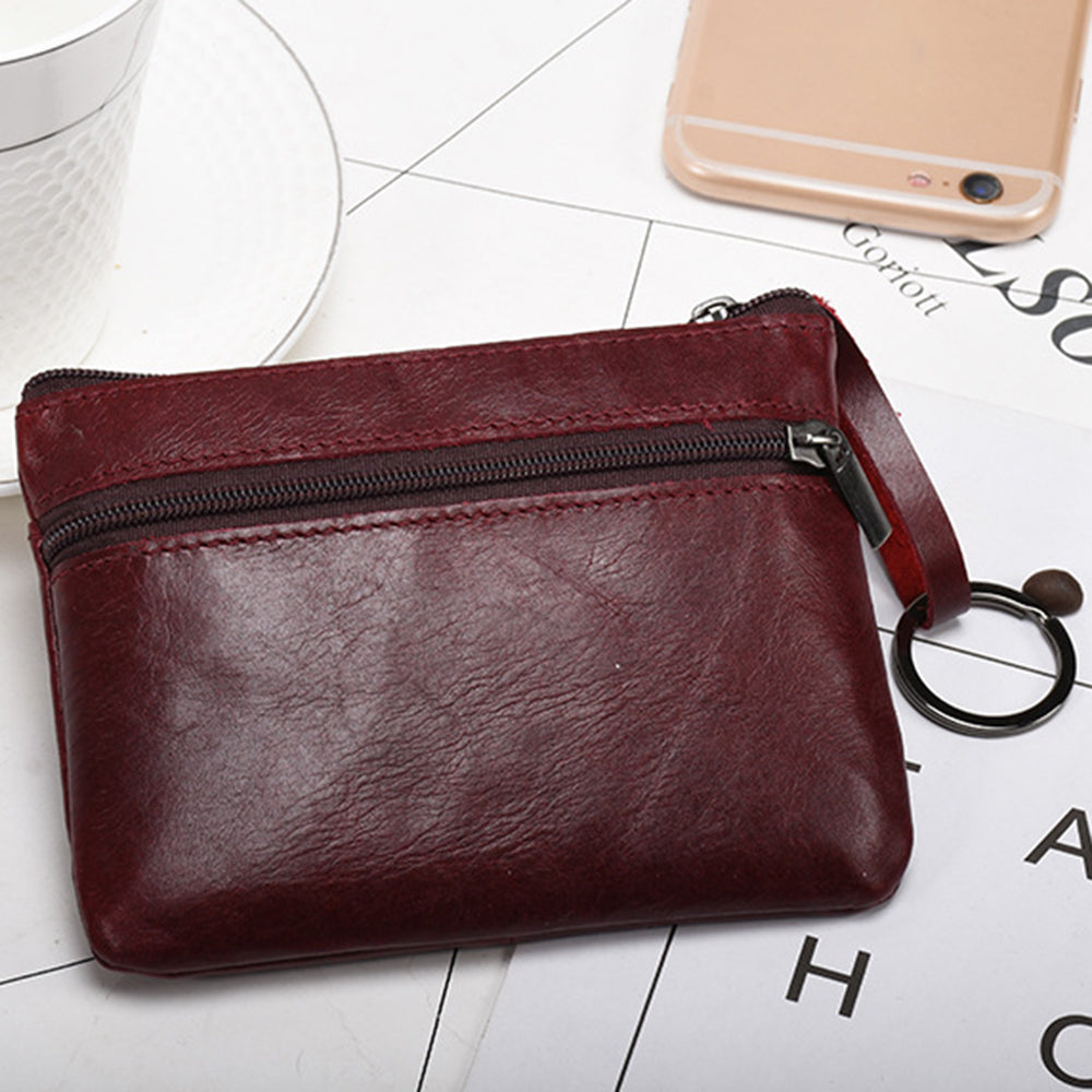 AP127 Mini Wallet Genuine Cowhide Leather Coin Purse Zipper Small Pouch Change Card Key Storage Bag