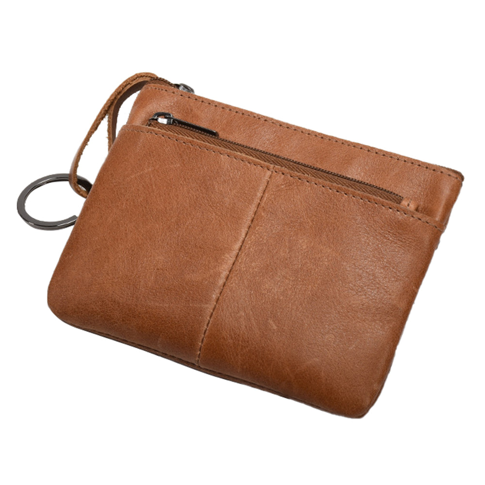 AP127 Mini Wallet Genuine Cowhide Leather Coin Purse Zipper Small Pouch Change Card Key Storage Bag